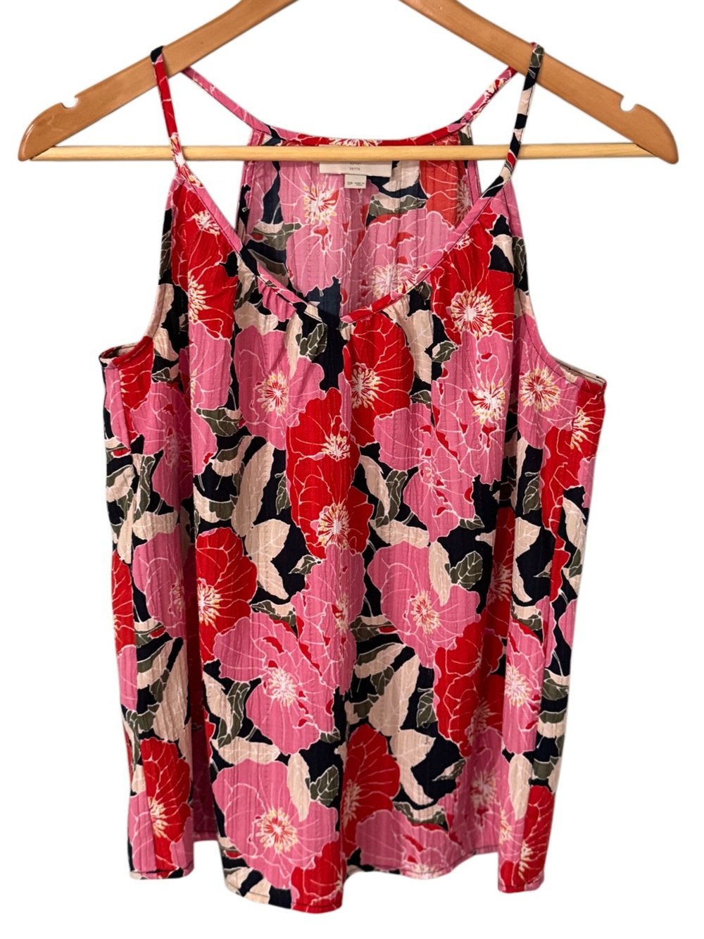 LOFT Petite Floral Print Spaghetti Strap Camisole in Pink & Red